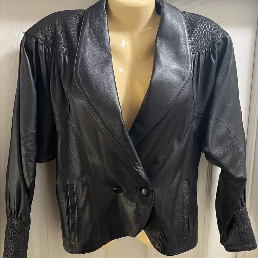 Vintage 1980s Gianni Leatherwear Decorative Black Leather Jacket Sz 6